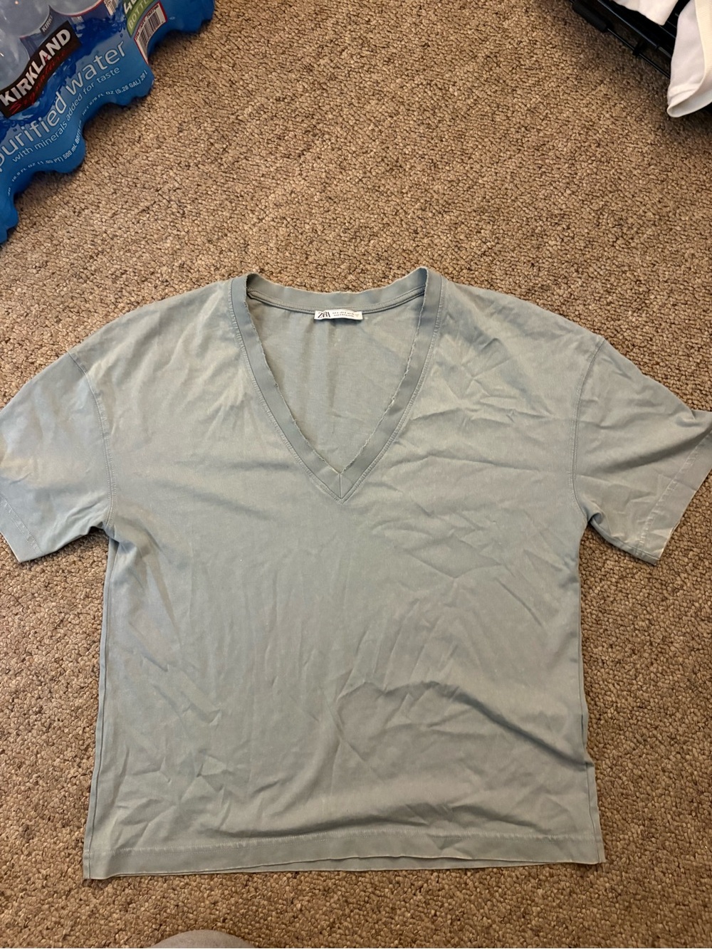 Zara Light Sage Green V-Neck Short Sleeve Tee